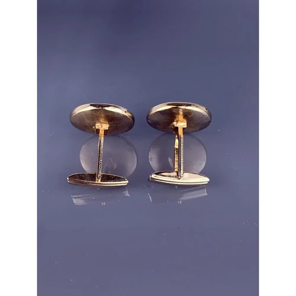 Torch Rhinestone Gold Plated Cufflinks Abstract Carved Textured Vintage